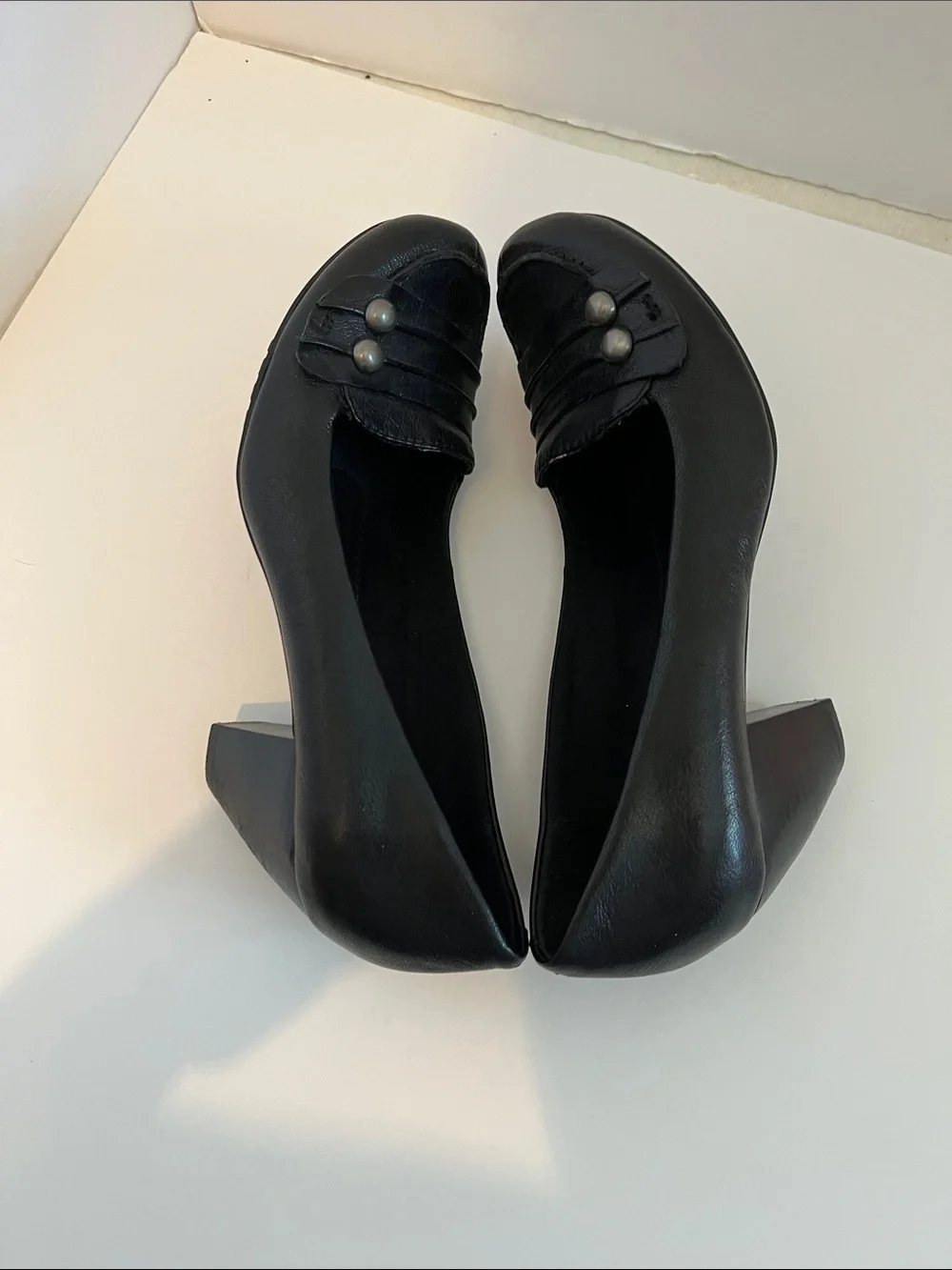 BareTraps Black Leather Mid-Heel Pumps with Stud Detail